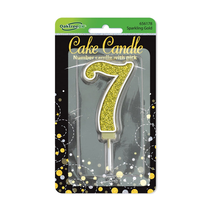 Glitter Cake Candle Gold Number 7