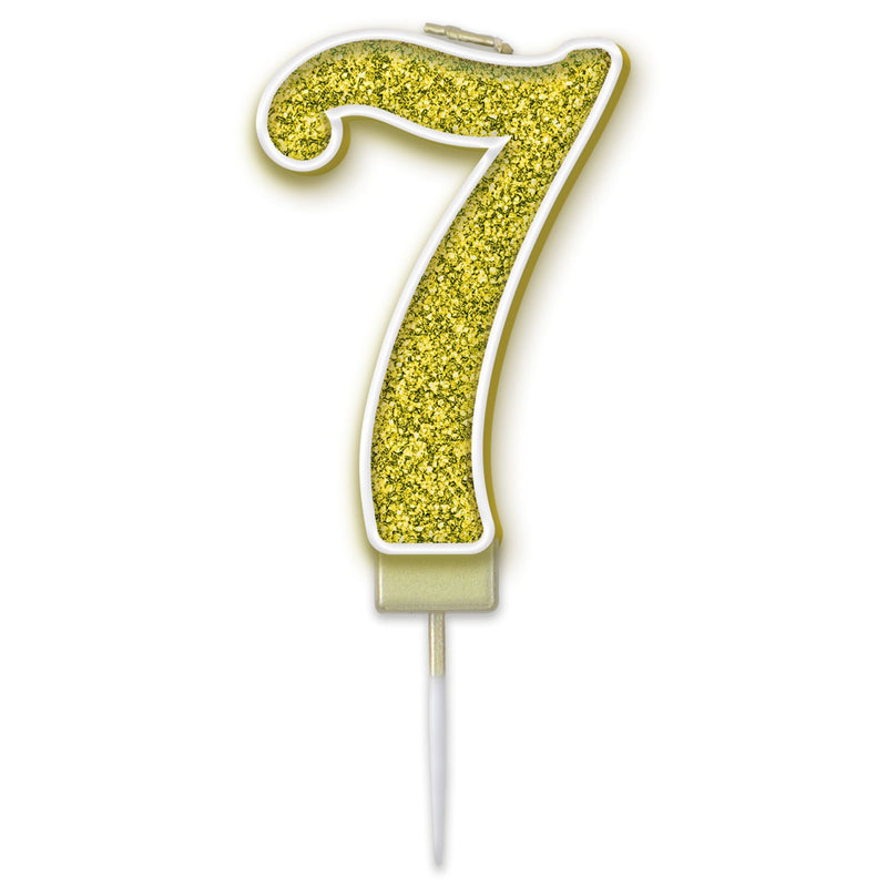Glitter Cake Candle Gold Number 7