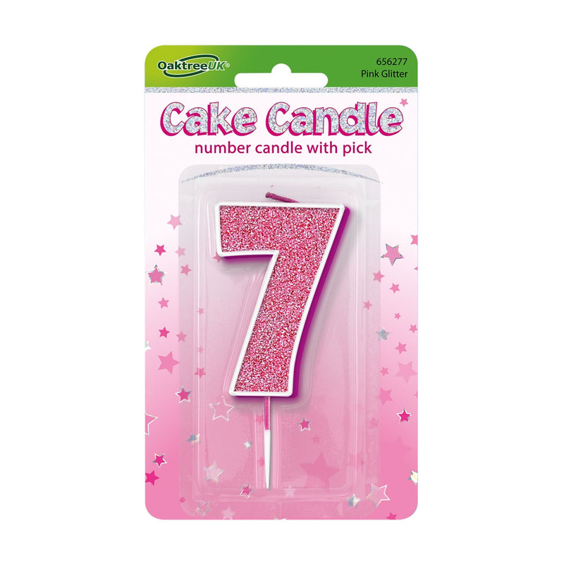 Glitter Cake Candle Pink Number 7