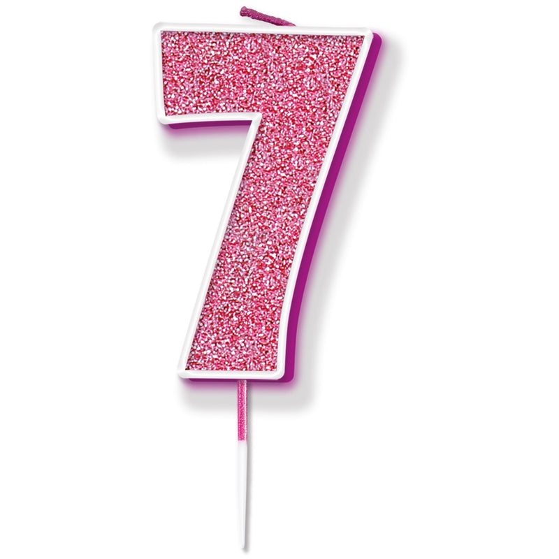 Glitter Cake Candle Pink Number 7