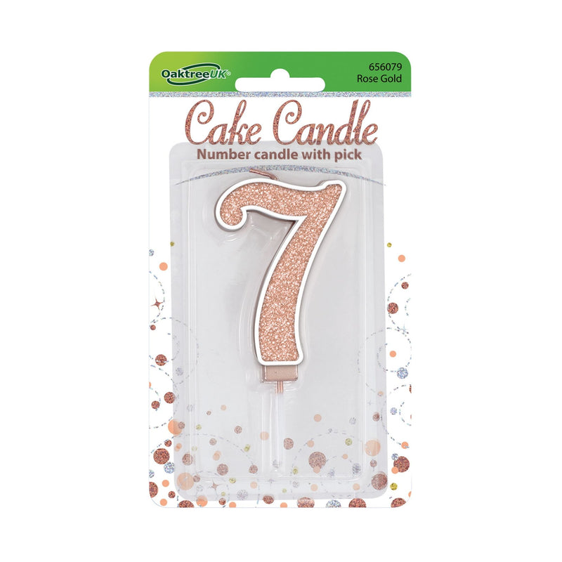 Glitter Cake Candle Rose Gold Number 7