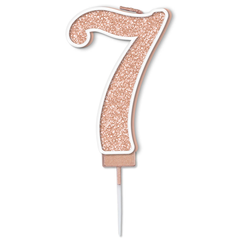 Glitter Cake Candle Rose Gold Number 7