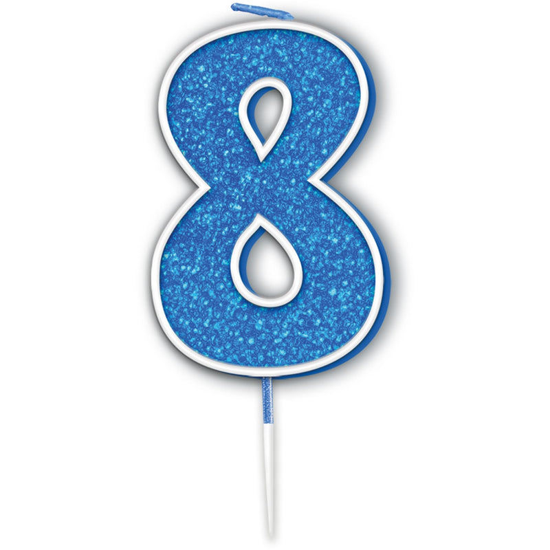 Glitter Cake Candle Blue Number 8
