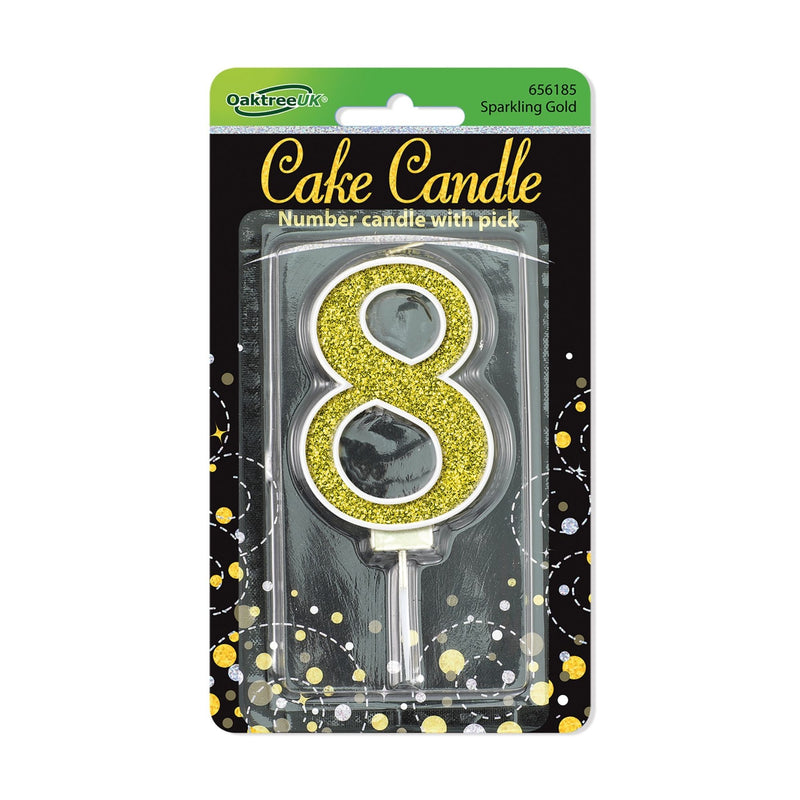 Glitter Cake Candle Gold Number 8