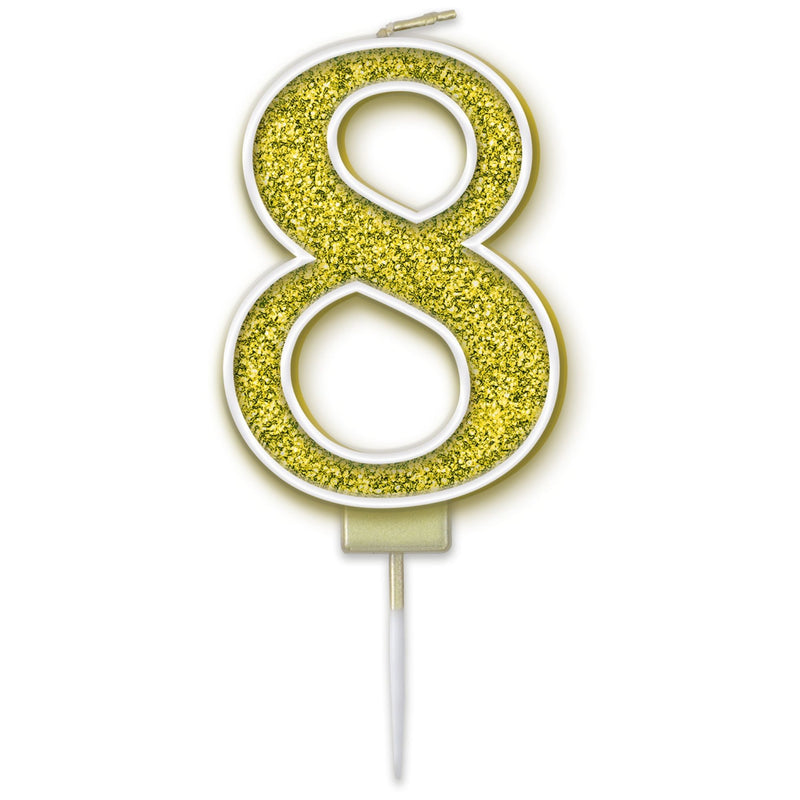 Glitter Cake Candle Gold Number 8