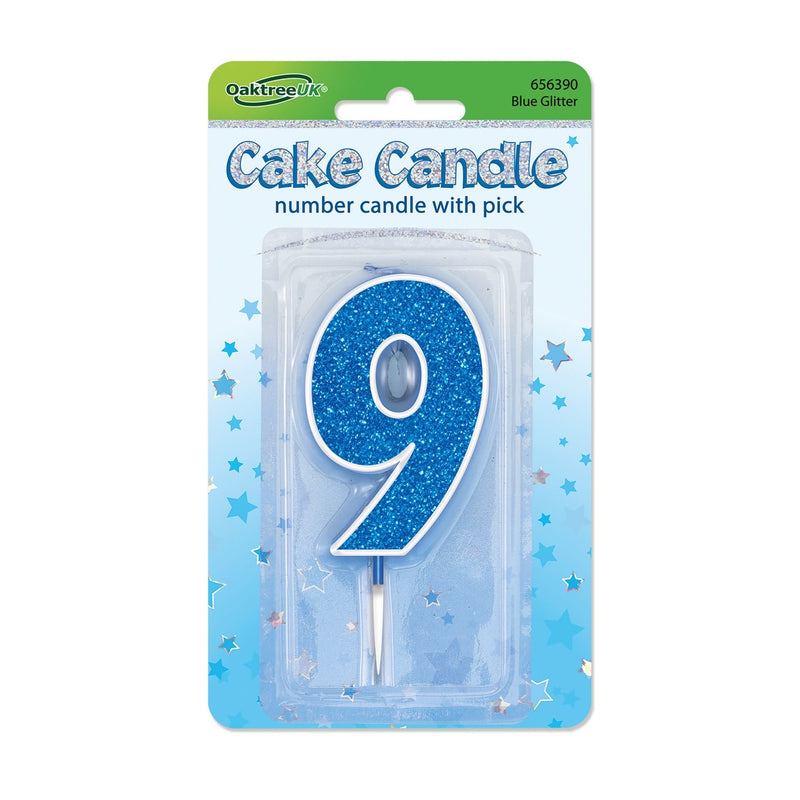 Glitter Cake Candle Blue Number 9