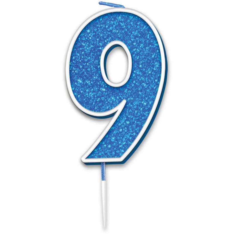 Glitter Cake Candle Blue Number 9