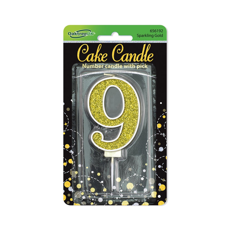 Glitter Cake Candle Gold Number 9