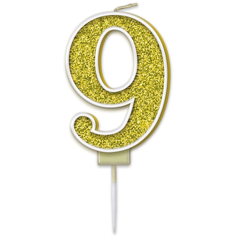 Glitter Cake Candle Gold Number 9