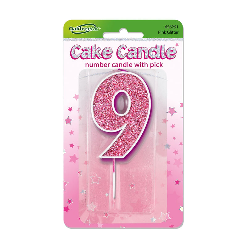 Glitter Cake Candle Pink Number 9