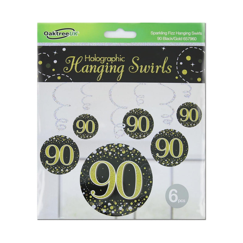 90th Birthday Swirl Decorations Black and Gold