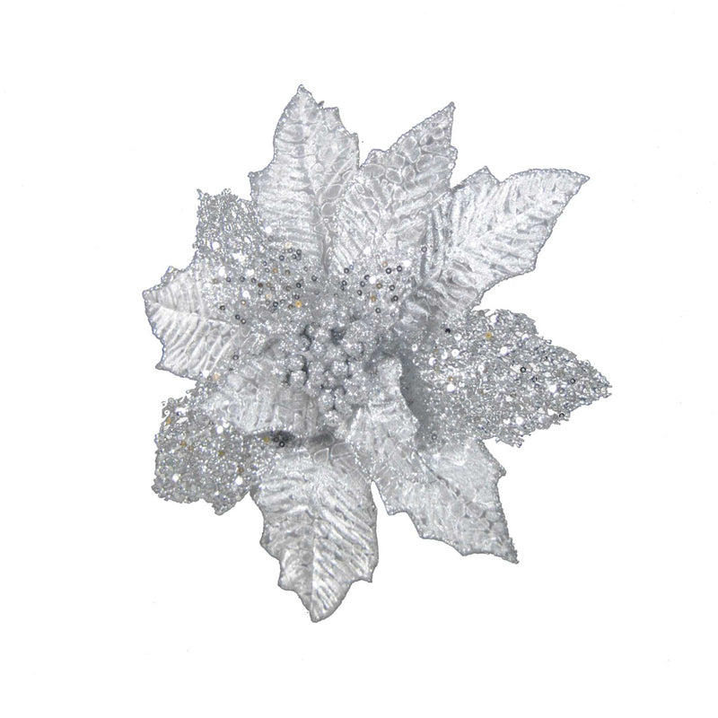 Oil Effect Clip On Poinsettia Silver 28cm