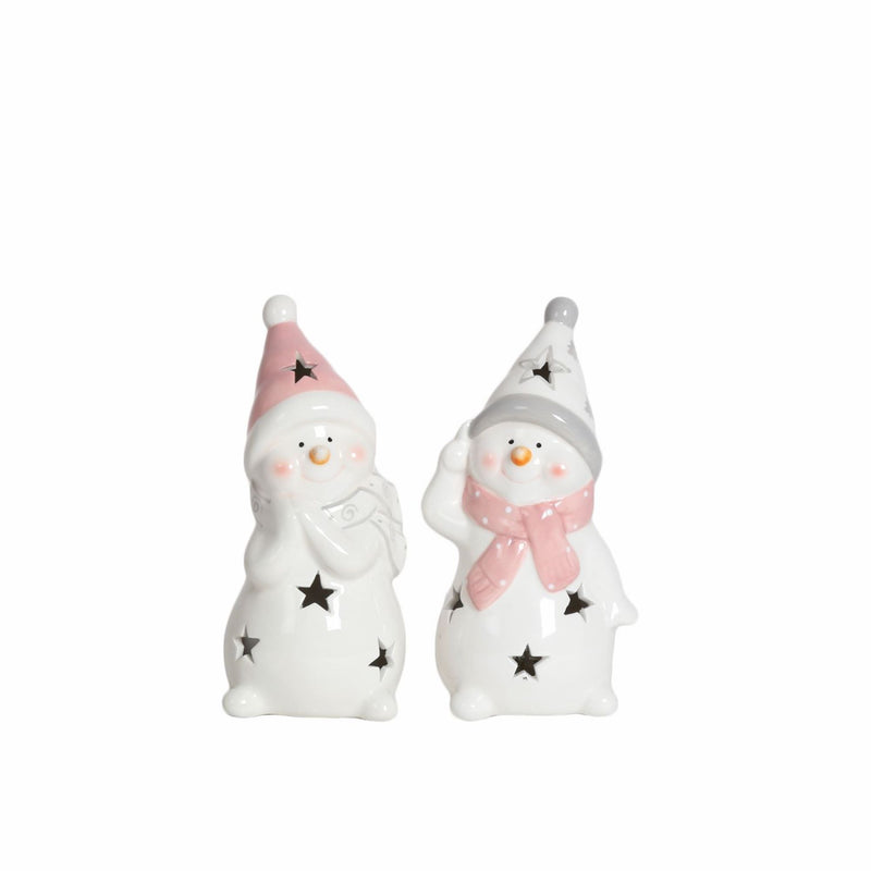 LED Snowman Figurine Grey and Pink 18cm