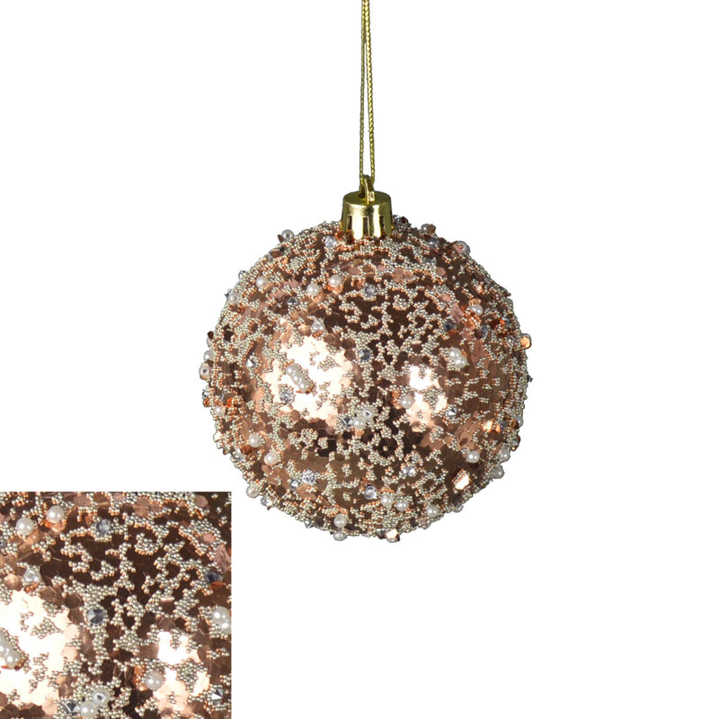 Glitter, Pearl and Beaded Effect Rose Gold Bauble