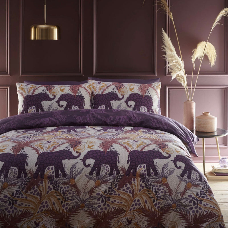 Savannah Elephant Print Plum Duvet Set