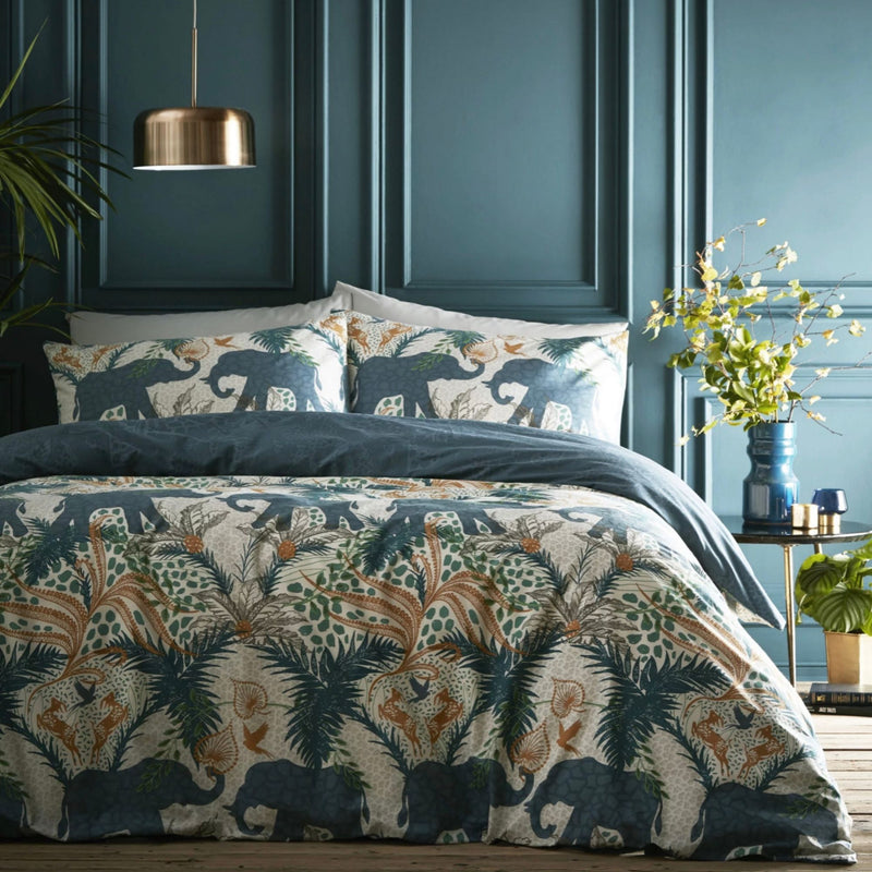 Savannah Elephant Print Teal Duvet Set