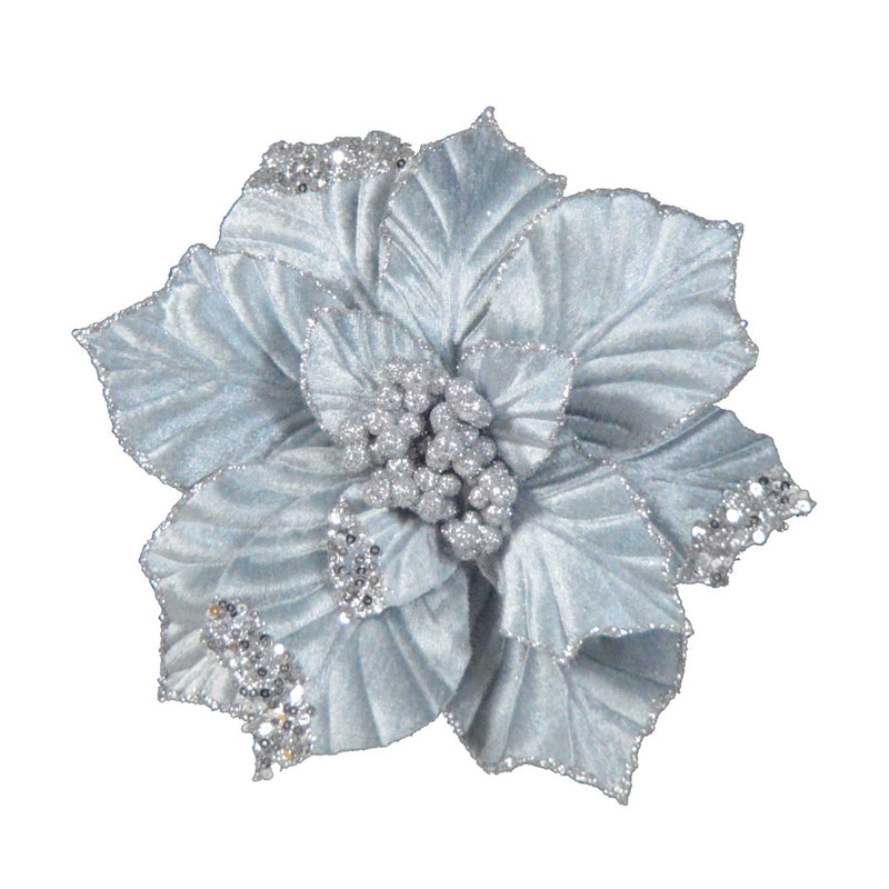 Velvet Clip On Poinsettia Silver 22cm