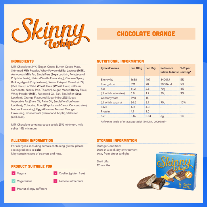 Skinny Whip Chocolate Orange Snack Bars