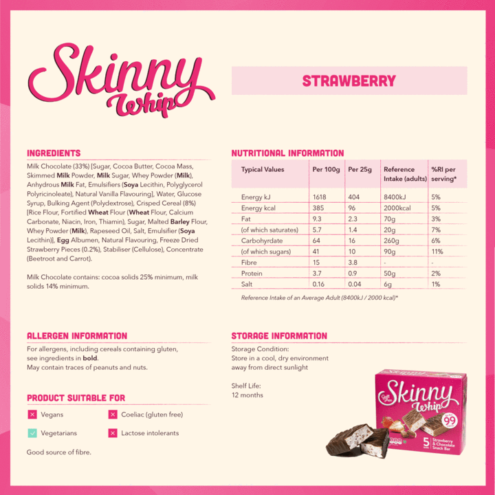 Skinny Whip Strawberry and Chocolate Snack Bars