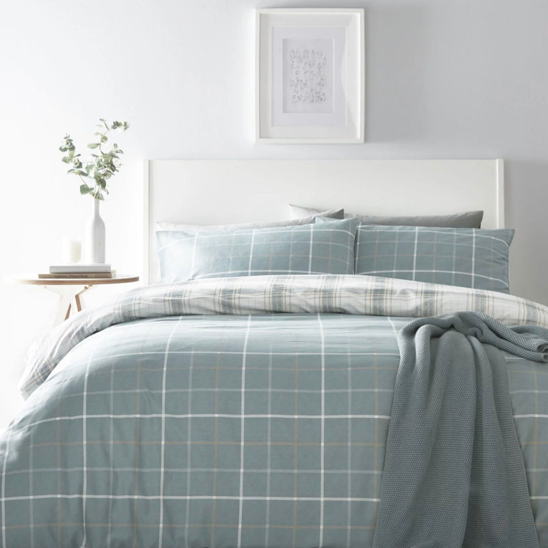 Skye Checked Duck Egg Duvet Set