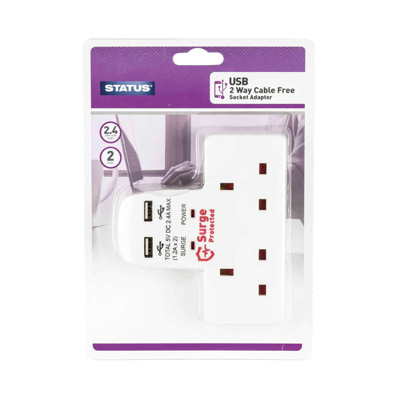 Surge Protected Cable Free Socket Adaptor With USB Ports