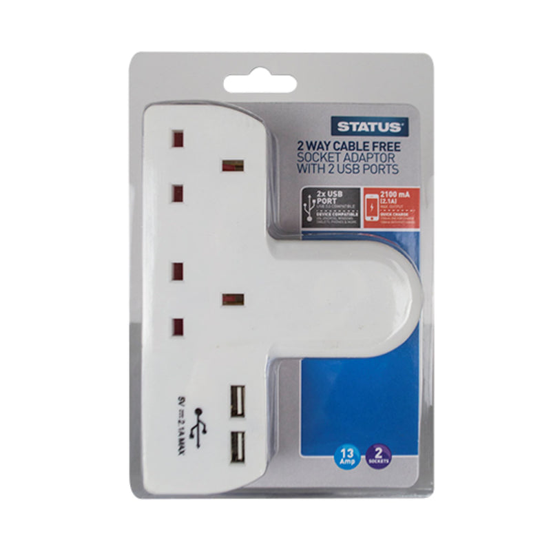Cable Free Socket Adaptor With 2 USB Ports