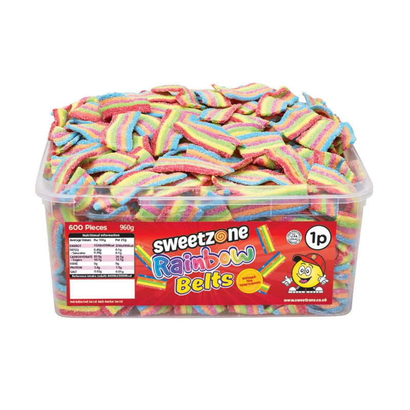 Sweetzone Fizzy Rainbow Belts Tub of Sweets