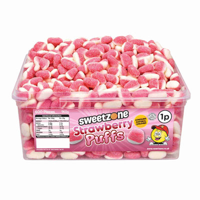 Sweetzone Strawberry Puffs Bulk Sweet Tubs