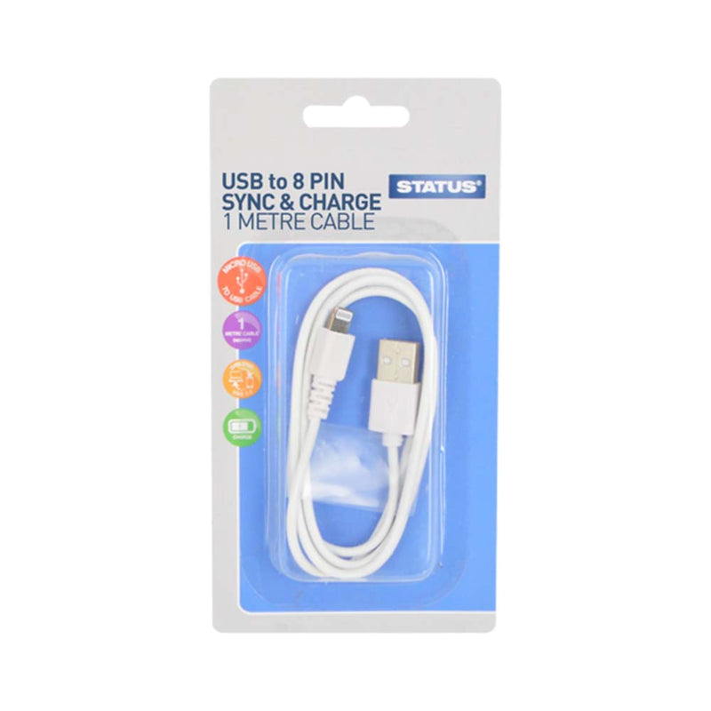 USB To 8 Pin (iPhone) Sync and Charge Cable 1m