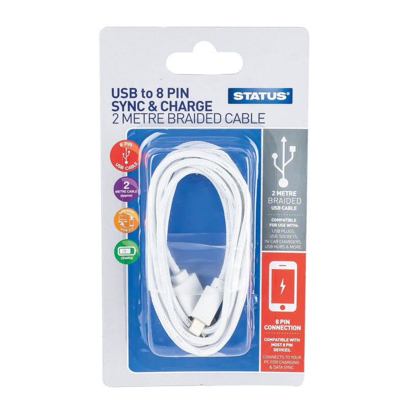 USB To 8 Pin (iPhone) Sync and Charge Cable 2m