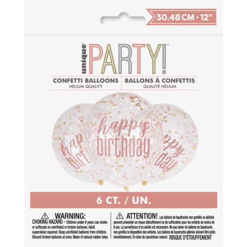 Happy Birthday Confetti Balloons Rose Gold