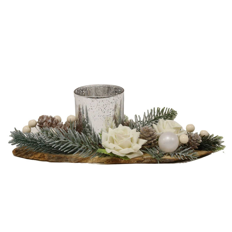 White Floral Christmas Tealight Candle Holder 28cm